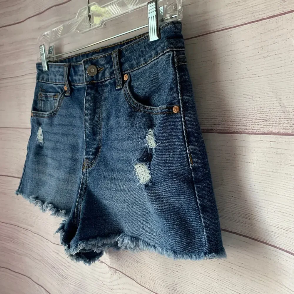 Sincerely Jules Denim Blue Jean Cutoff Shorts Distressed Medium Wash Size 7/28